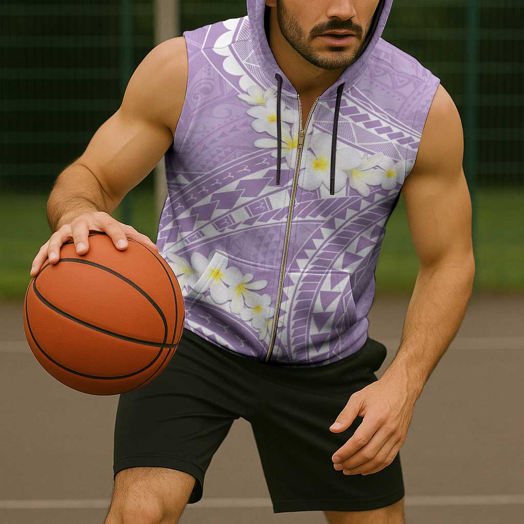 Polynesian Vintage Floral Sleeveless Zip Hoodie Lavender Motifs - Polynesian Pride