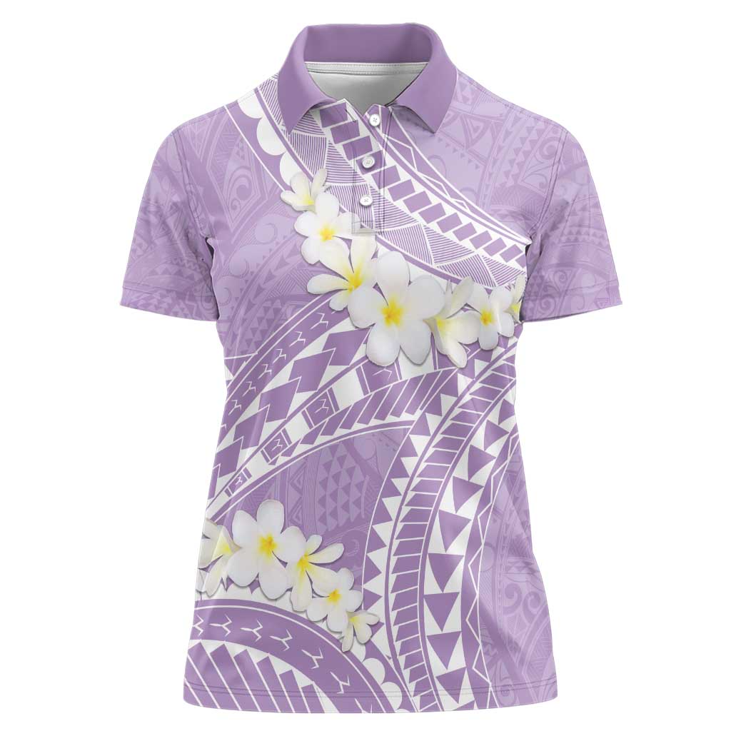 Polynesian Vintage Floral Women Polo Shirt Lavender Motifs - Polynesian Pride