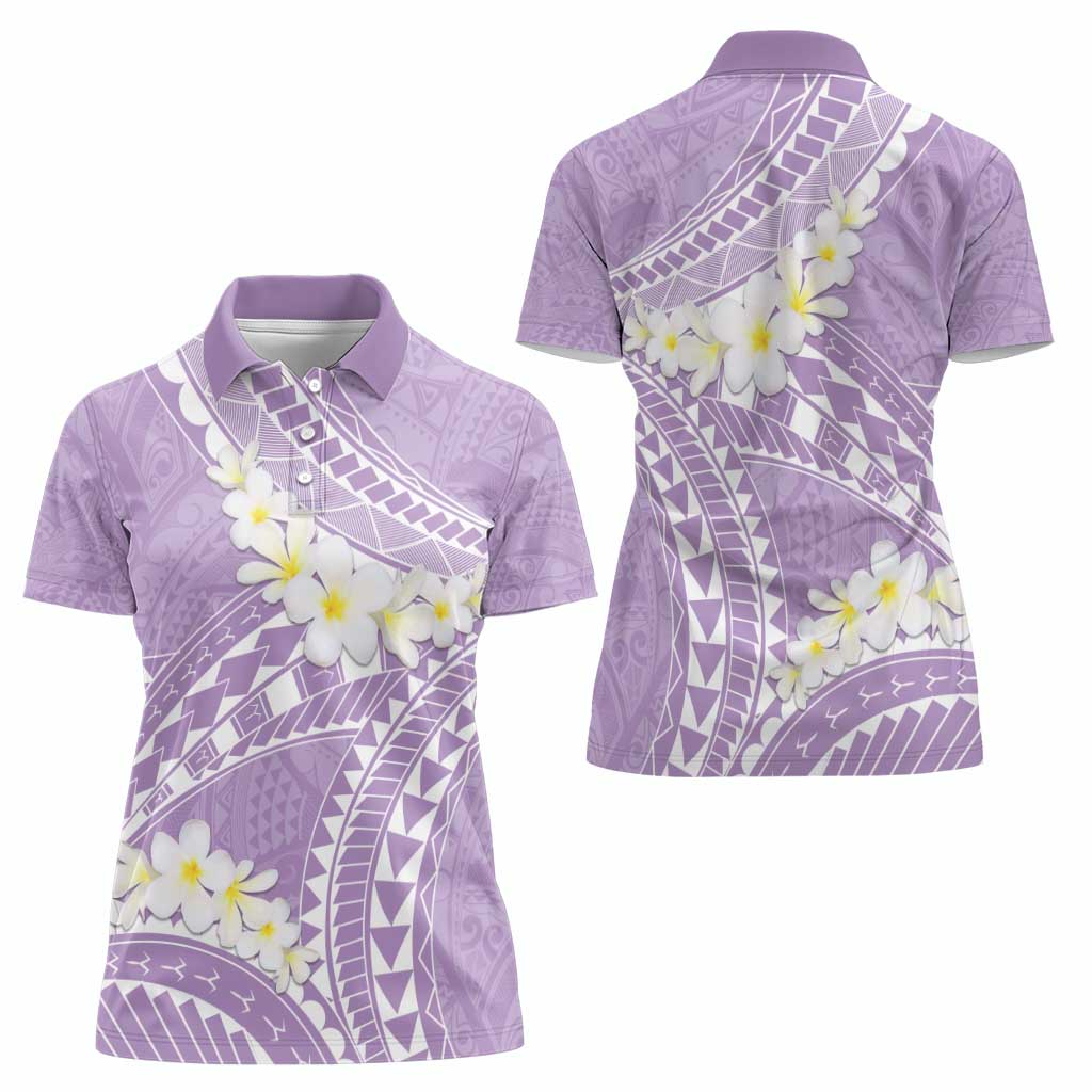 Polynesian Vintage Floral Women Polo Shirt Lavender Motifs - Polynesian Pride