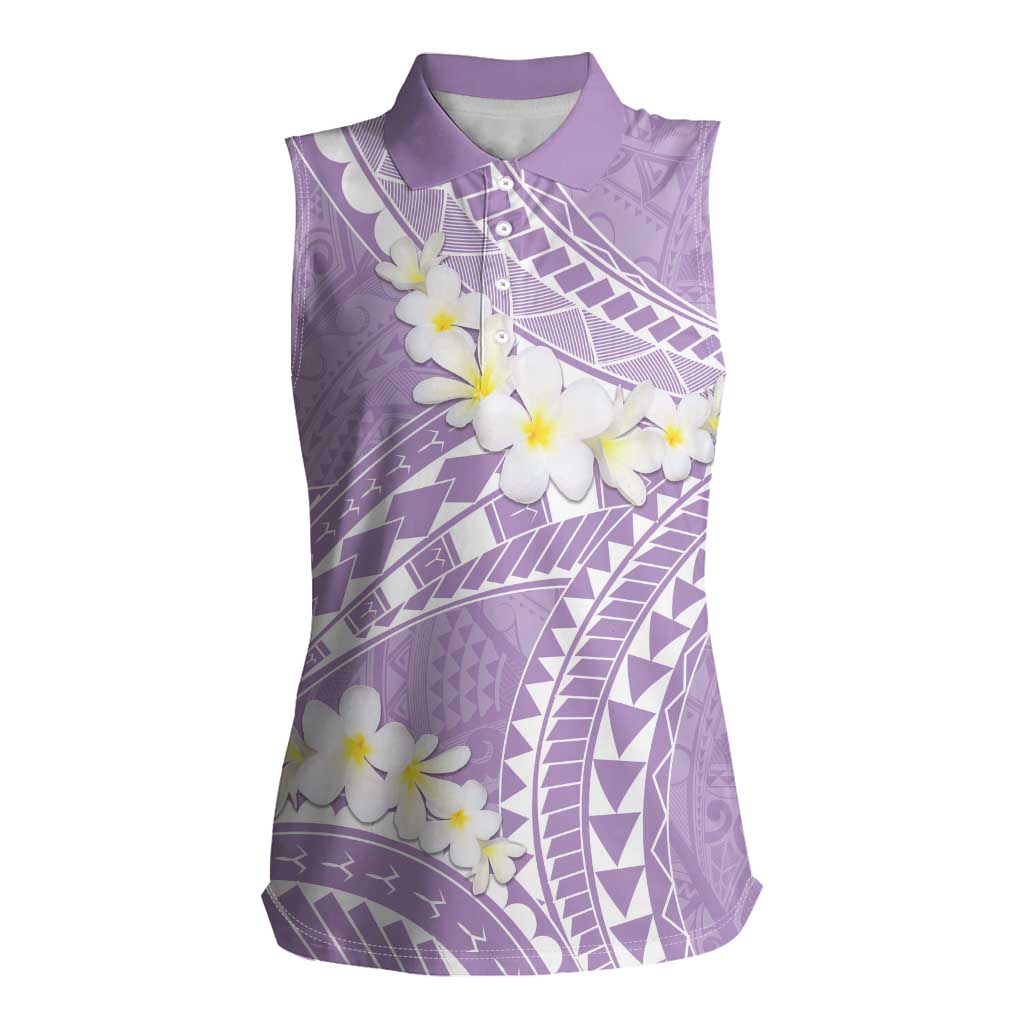 Polynesian Vintage Floral Women Sleeveless Polo Shirt Lavender Motifs - Polynesian Pride