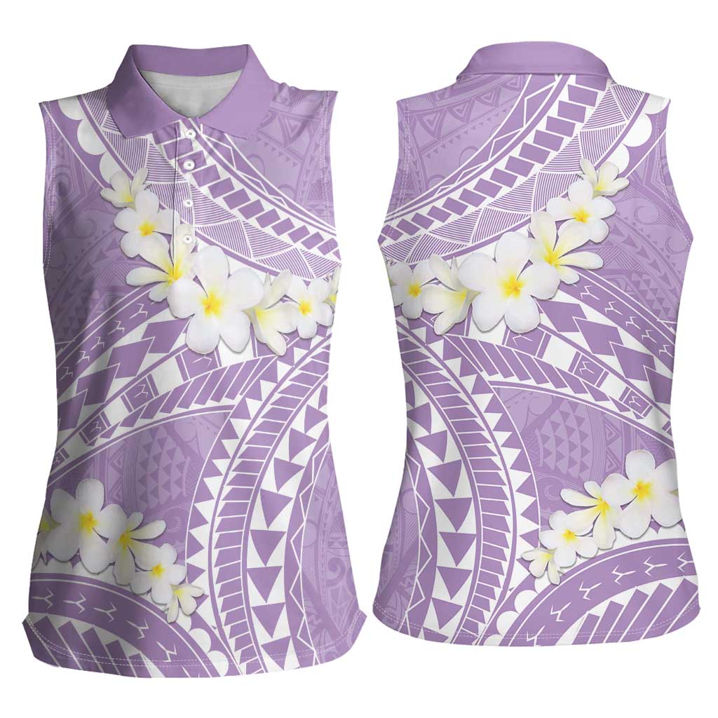 Polynesian Vintage Floral Women Sleeveless Polo Shirt Lavender Motifs - Polynesian Pride