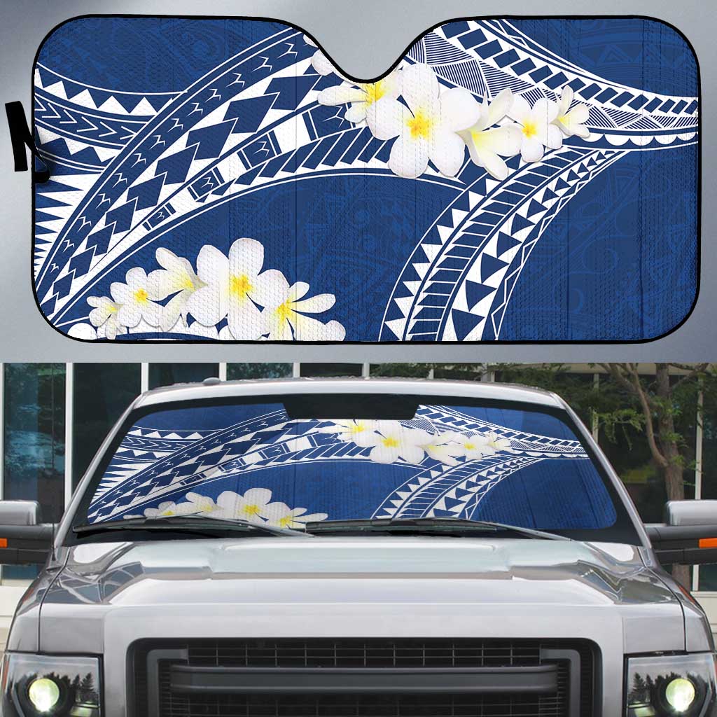 Polynesian Vintage Floral Auto Sun Shade Navy Blue Motifs - Polynesian Pride