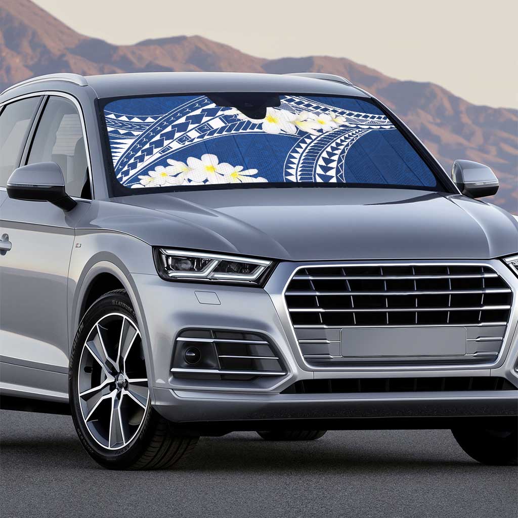 Polynesian Vintage Floral Auto Sun Shade Navy Blue Motifs - Polynesian Pride