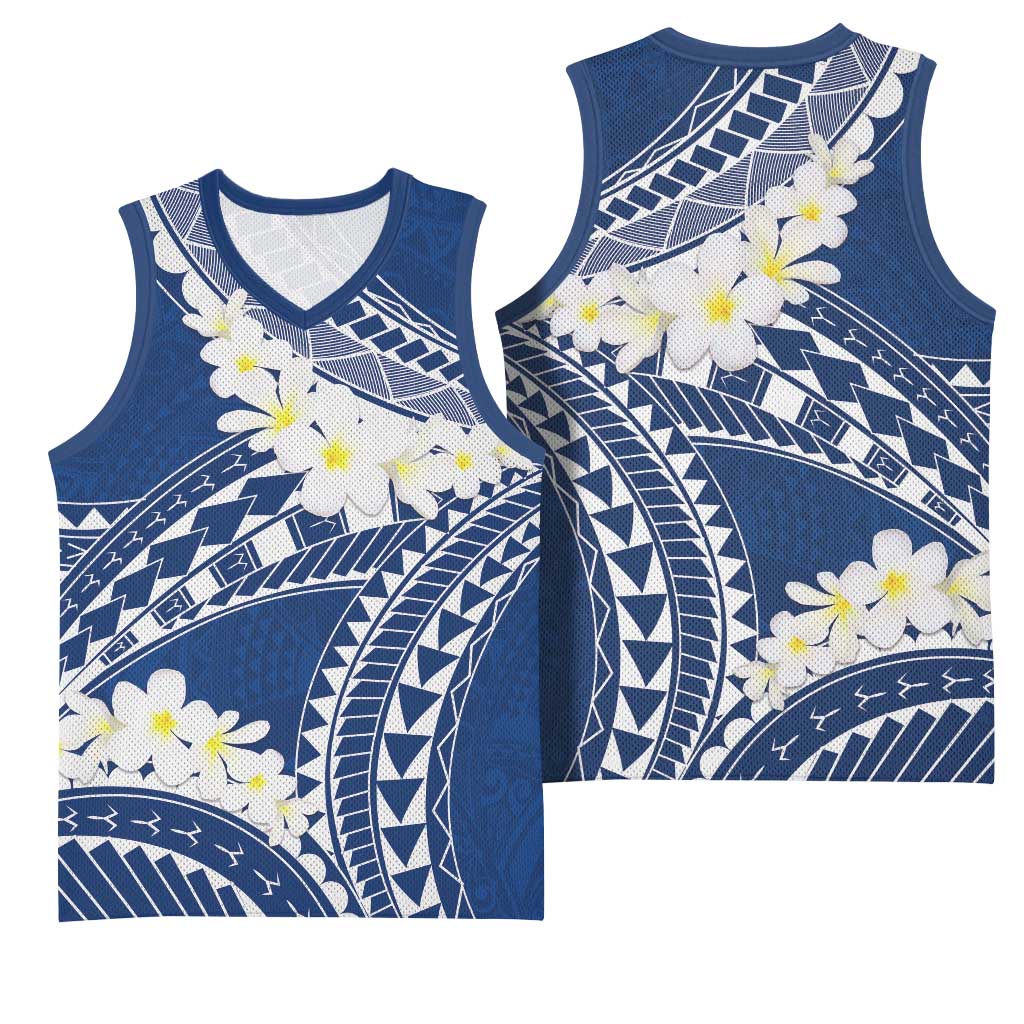 Polynesian Vintage Floral Basketball Jersey Navy Blue Motifs - Polynesian Pride