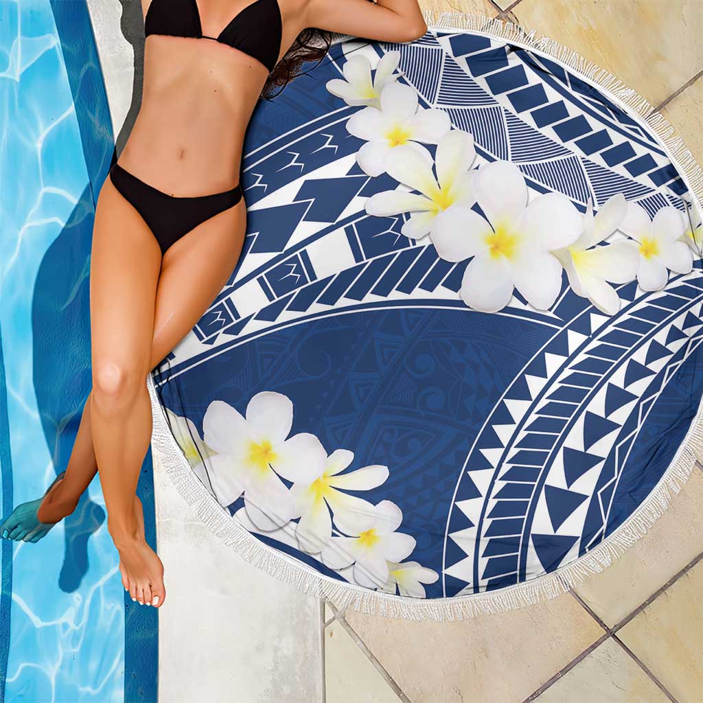 Polynesian Vintage Floral Beach Blanket Navy Blue Motifs - Polynesian Pride
