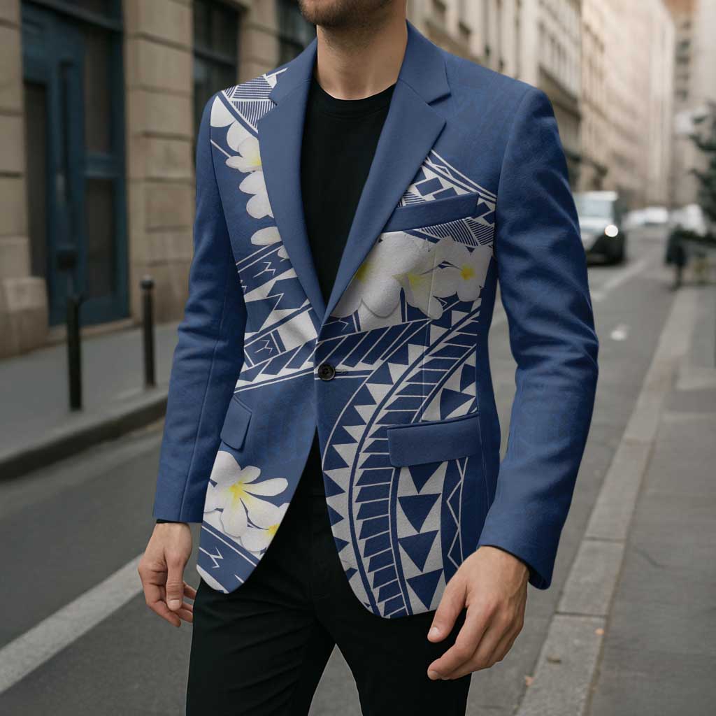 Polynesian Vintage Floral Blazer Navy Blue Motifs - Polynesian Pride