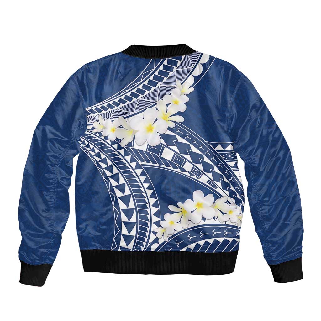 Polynesian Vintage Floral Bomber Jacket Navy Blue Motifs - Polynesian Pride