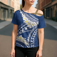 Polynesian Vintage Floral Cross Shoulder Shirt Navy Blue Motifs - Polynesian Pride