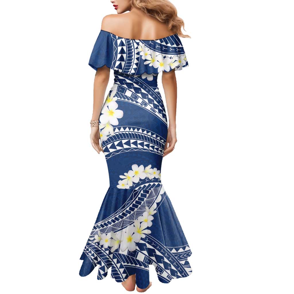 Polynesian Vintage Floral Family Matching Mermaid Dress and Hawaiian Shirt Navy Blue Motifs - Polynesian Pride