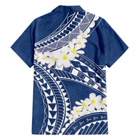 Polynesian Vintage Floral Family Matching Off Shoulder Maxi Dress and Hawaiian Shirt Navy Blue Motifs - Polynesian Pride