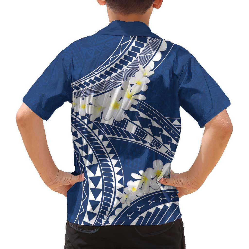 Polynesian Vintage Floral Family Matching Off Shoulder Short Dress and Hawaiian Shirt Navy Blue Motifs - Polynesian Pride