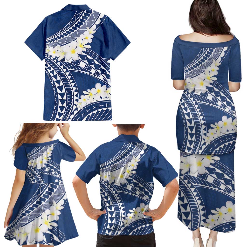 Polynesian Vintage Floral Family Matching Puletasi and Hawaiian Shirt Navy Blue Motifs - Polynesian Pride