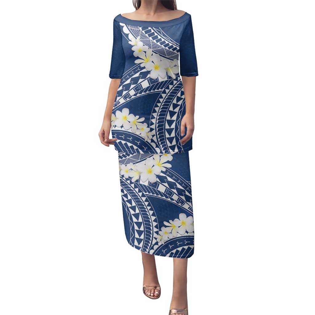 Polynesian Vintage Floral Family Matching Puletasi and Hawaiian Shirt Navy Blue Motifs - Polynesian Pride