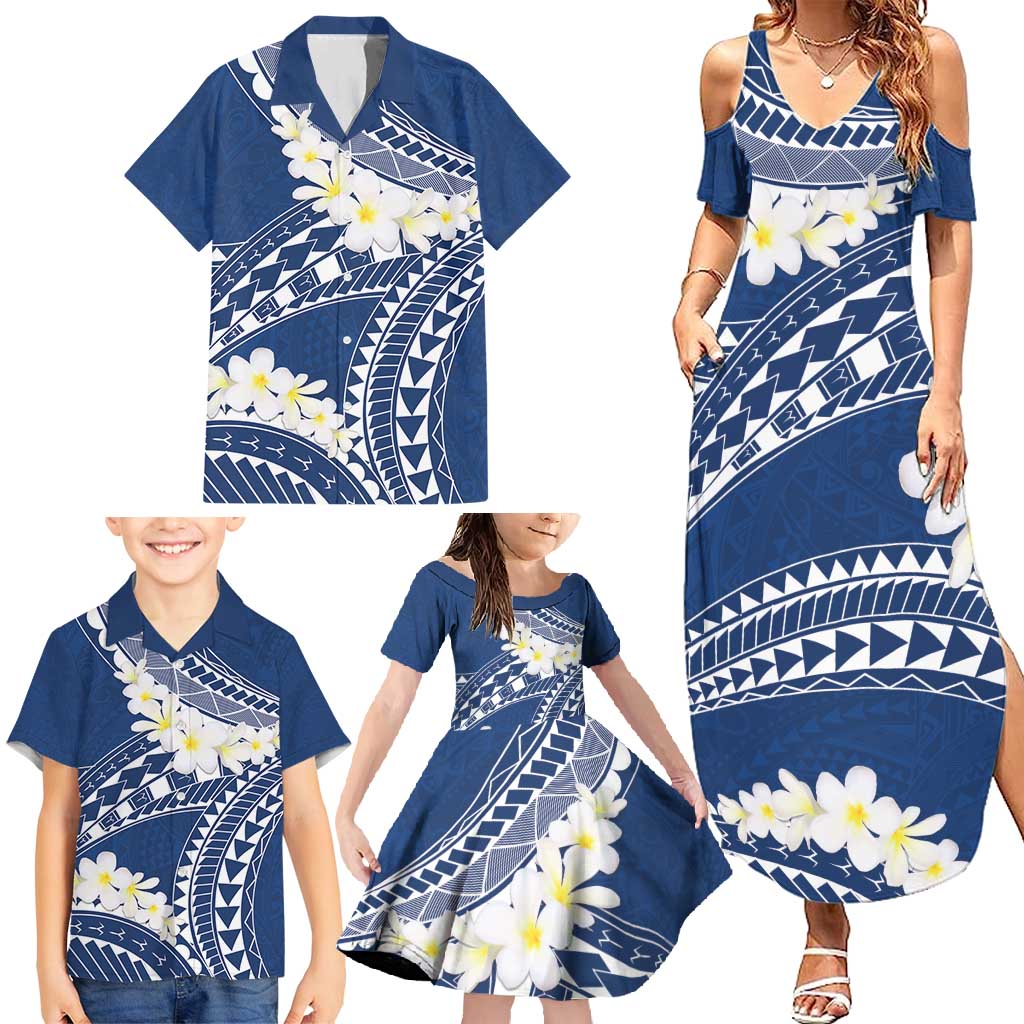 Polynesian Vintage Floral Family Matching Summer Maxi Dress and Hawaiian Shirt Navy Blue Motifs - Polynesian Pride
