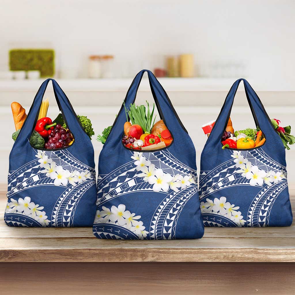 Polynesian Vintage Floral Grocery Bag Navy Blue Motifs - Polynesian Pride