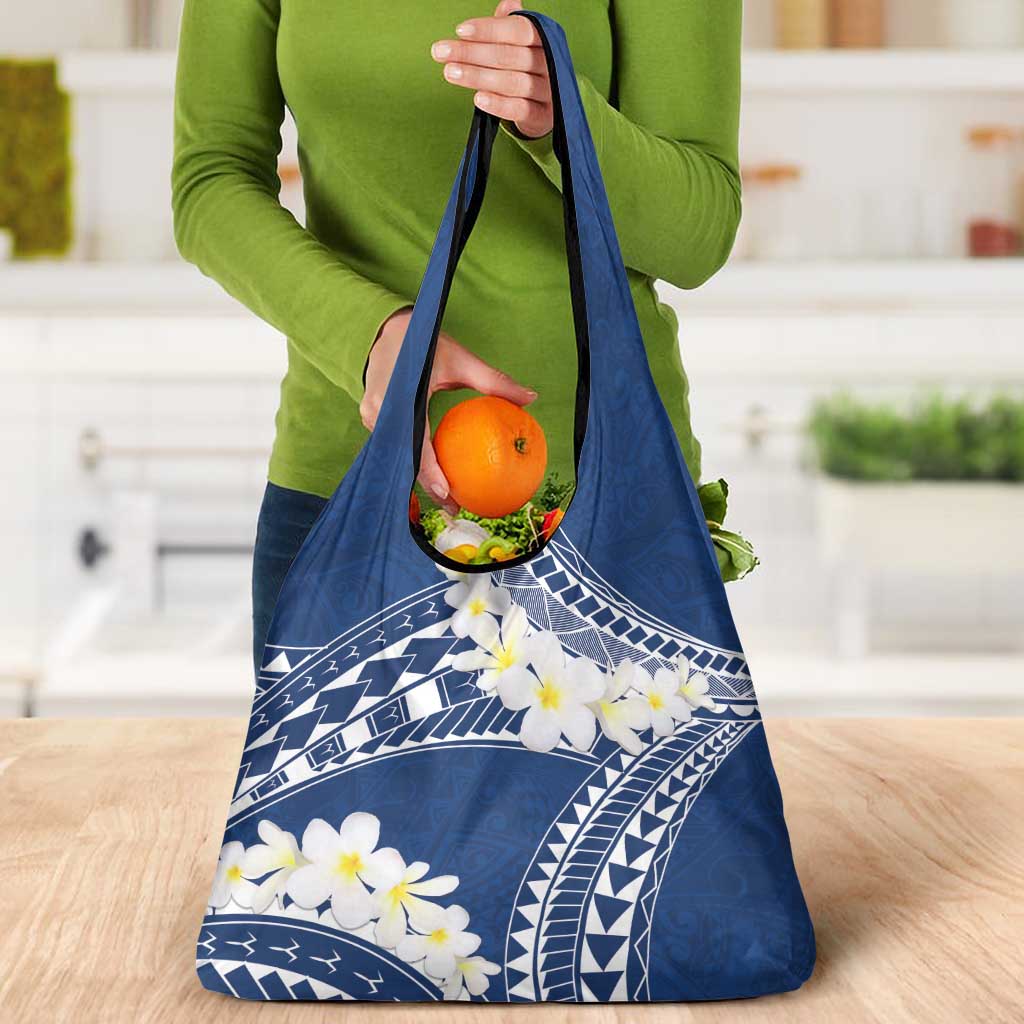 Polynesian Vintage Floral Grocery Bag Navy Blue Motifs - Polynesian Pride