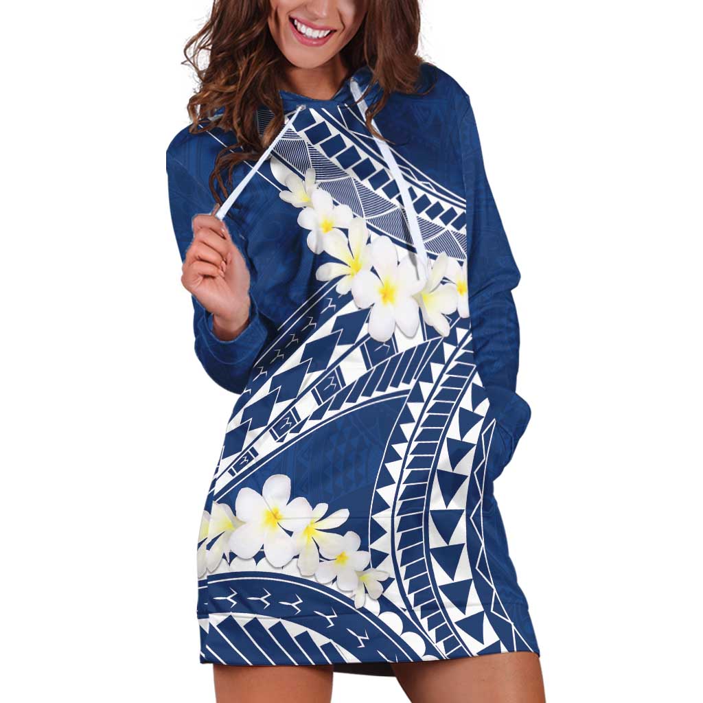 Polynesian Vintage Floral Hoodie Dress Navy Blue Motifs - Polynesian Pride