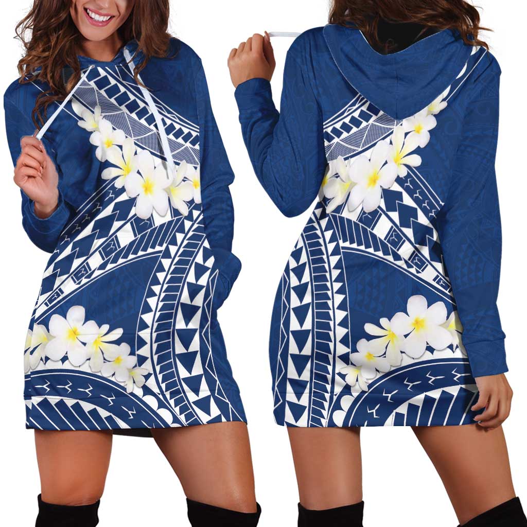 Polynesian Vintage Floral Hoodie Dress Navy Blue Motifs - Polynesian Pride