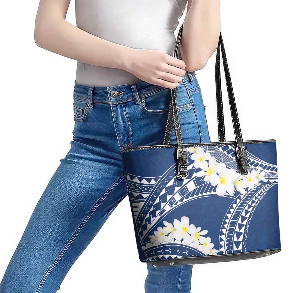Polynesian Vintage Floral Leather Tote Bag Navy Blue Motifs - Polynesian Pride