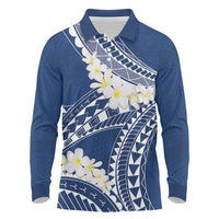 Polynesian Vintage Floral Long Sleeve Polo Shirt Navy Blue Motifs - Polynesian Pride