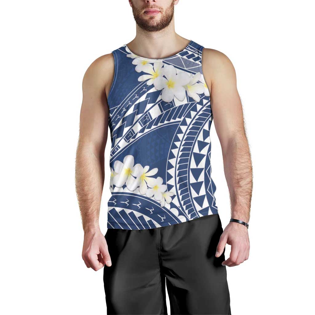 Polynesian Vintage Floral Men Tank Top Navy Blue Motifs - Polynesian Pride