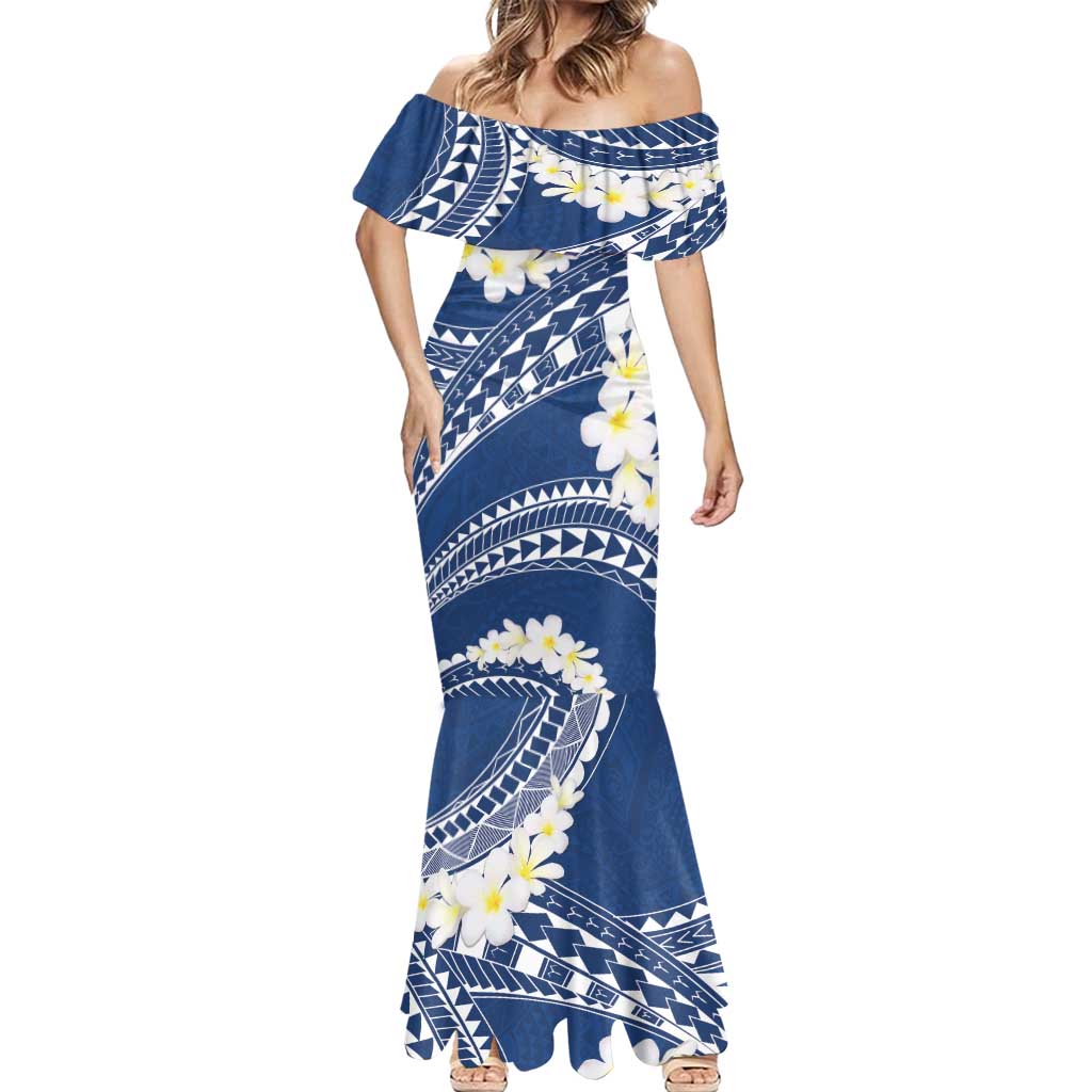 Polynesian Vintage Floral Mermaid Dress Navy Blue Motifs - Polynesian Pride