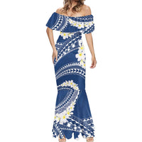 Polynesian Vintage Floral Mermaid Dress Navy Blue Motifs - Polynesian Pride