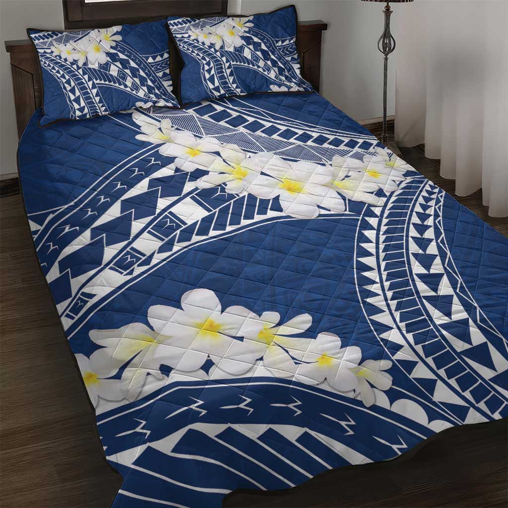 Polynesian Vintage Floral Quilt Bed Set Navy Blue Motifs - Polynesian Pride