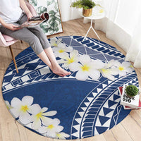 Polynesian Vintage Floral Round Carpet Navy Blue Motifs - Polynesian Pride