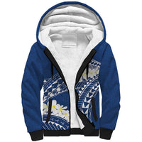 Polynesian Vintage Floral Sherpa Hoodie Navy Blue Motifs - Polynesian Pride