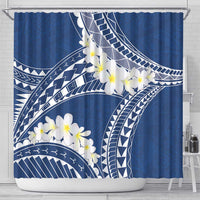 Polynesian Vintage Floral Shower Curtain Navy Blue Motifs - Polynesian Pride