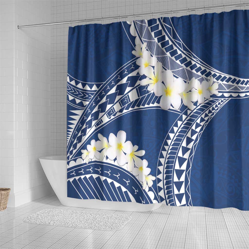 Polynesian Vintage Floral Shower Curtain Navy Blue Motifs - Polynesian Pride