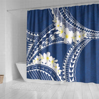 Polynesian Vintage Floral Shower Curtain Navy Blue Motifs - Polynesian Pride