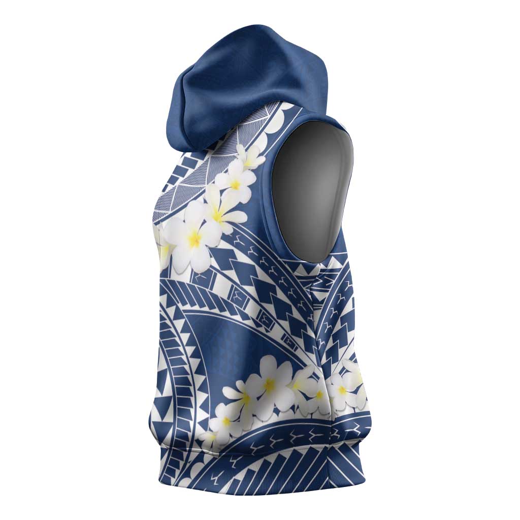 Polynesian Vintage Floral Sleeveless Hoodie Navy Blue Motifs - Polynesian Pride