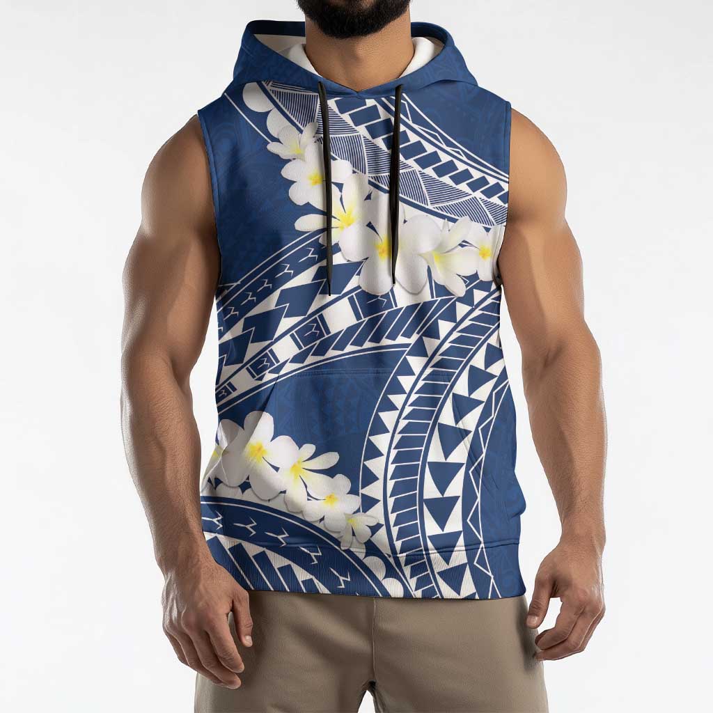 Polynesian Vintage Floral Sleeveless Hoodie Navy Blue Motifs - Polynesian Pride
