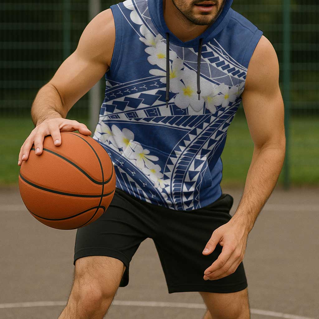 Polynesian Vintage Floral Sleeveless Hoodie Navy Blue Motifs - Polynesian Pride