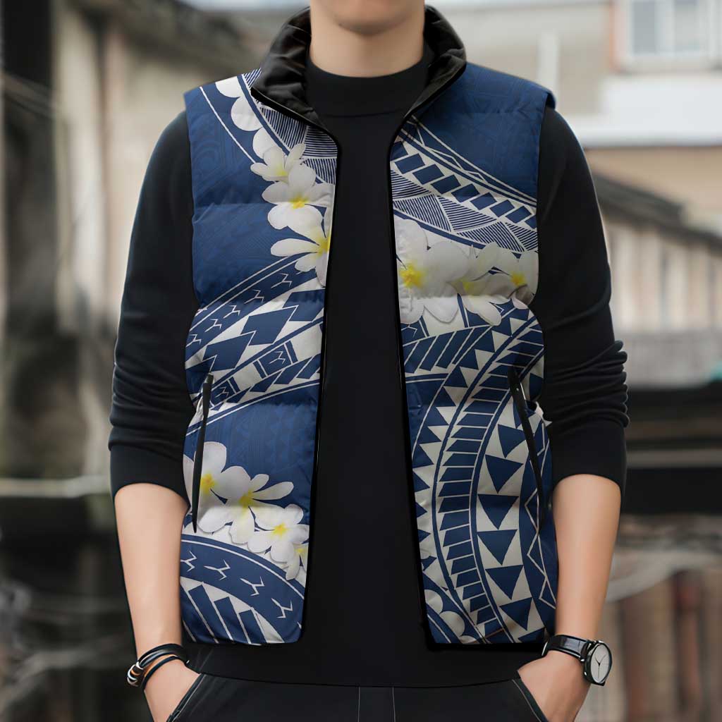 Polynesian Vintage Floral Sleeveless Puffer Jacket Navy Blue Motifs - Polynesian Pride