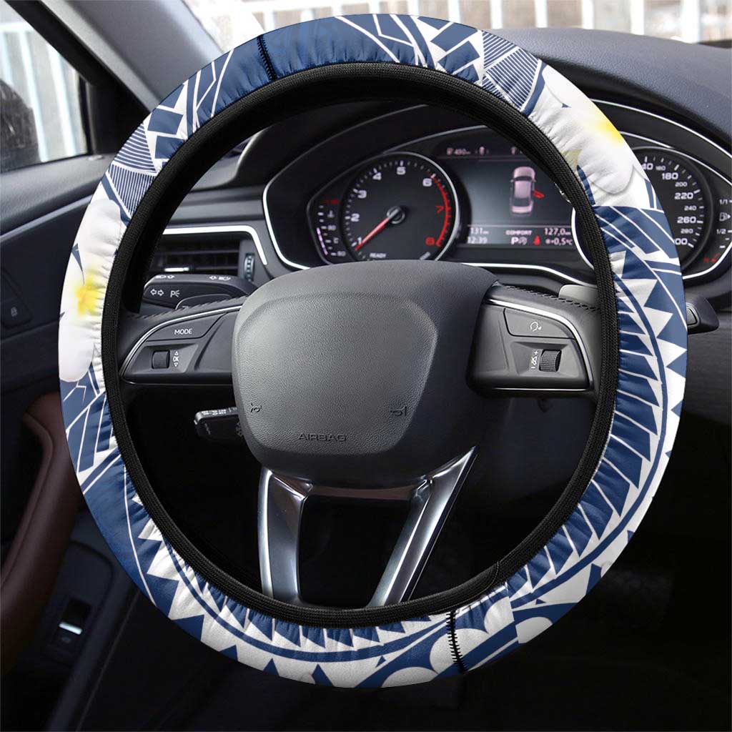 Polynesian Vintage Floral Steering Wheel Cover Navy Blue Motifs - Polynesian Pride