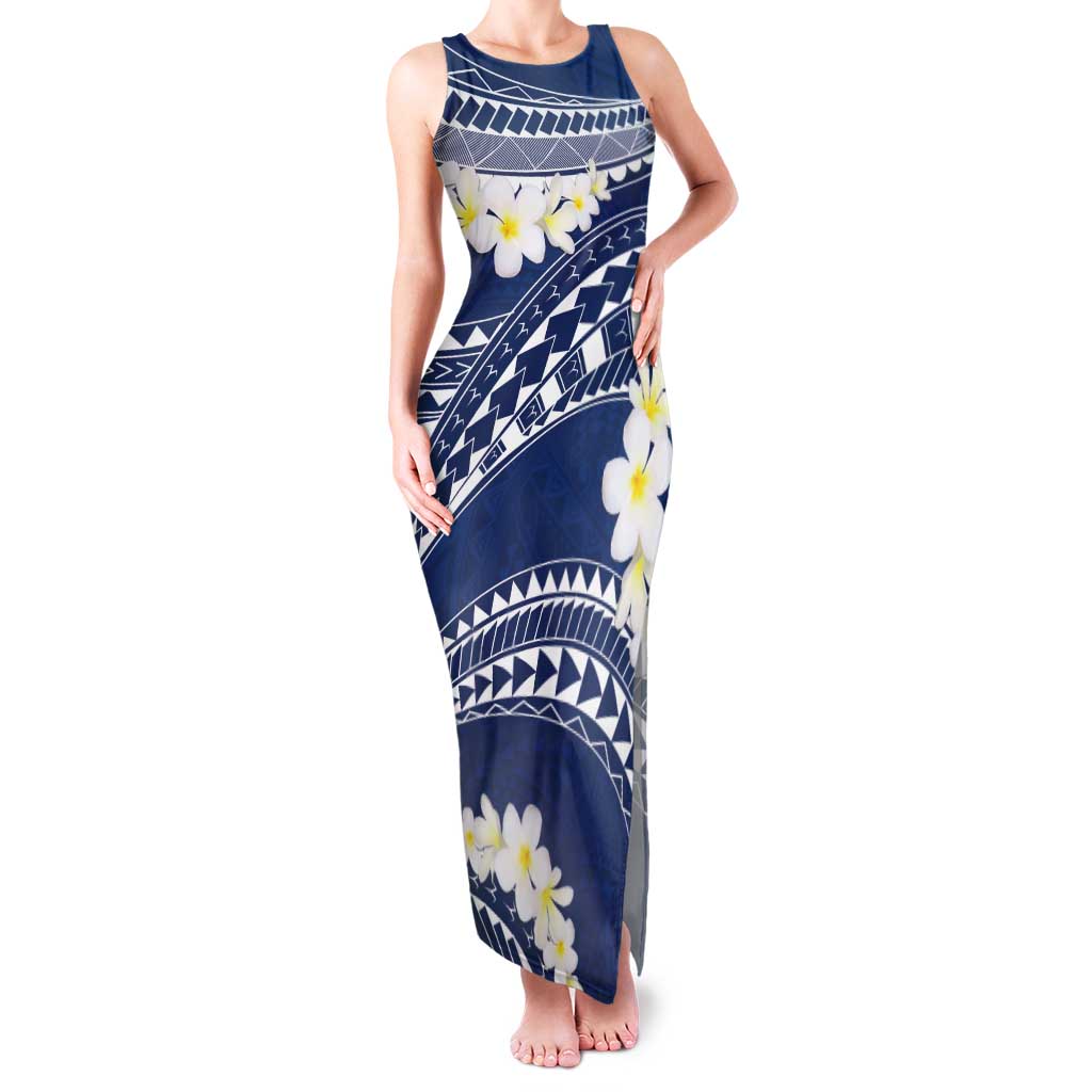 Polynesian Vintage Floral Tank Maxi Dress Navy Blue Motifs - Polynesian Pride
