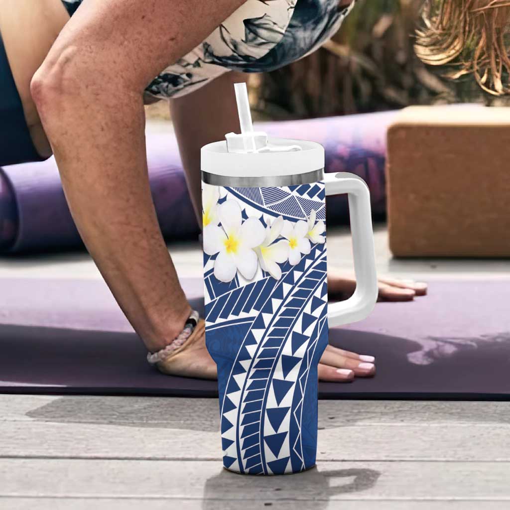 Polynesian Vintage Floral Tumbler With Handle Navy Blue Motifs - Polynesian Pride