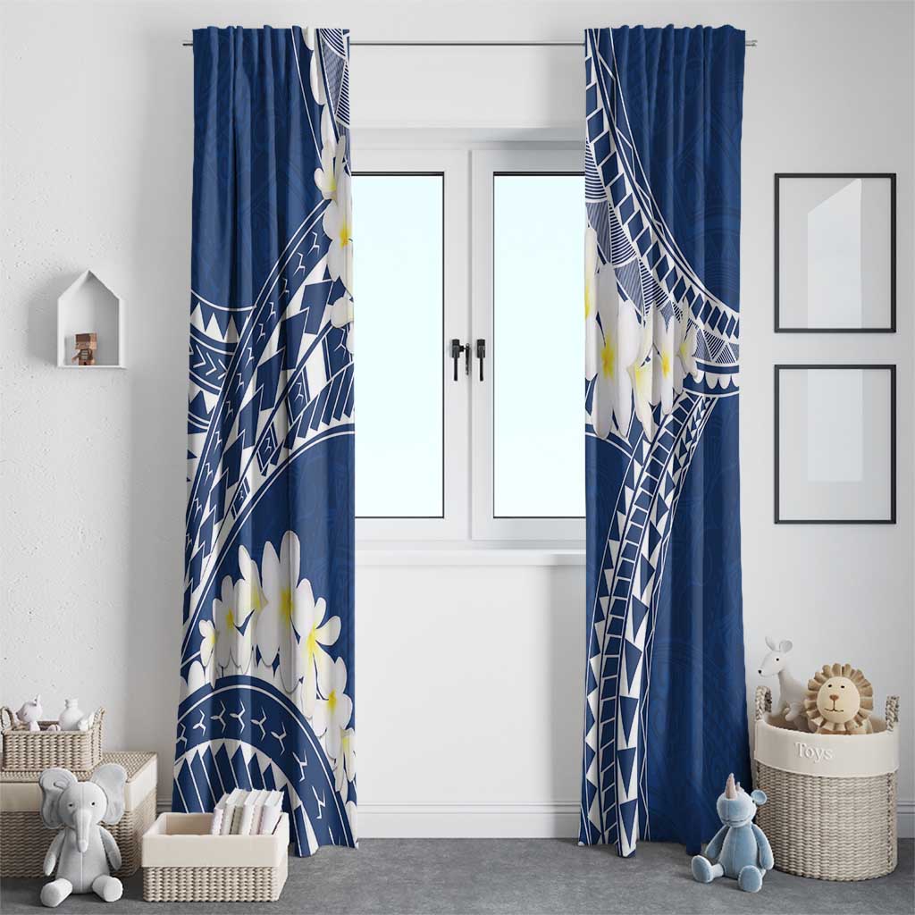 Polynesian Vintage Floral Window Curtain Navy Blue Motifs - Polynesian Pride