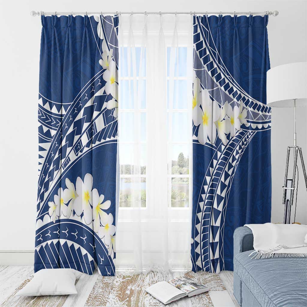 Polynesian Vintage Floral Window Curtain Navy Blue Motifs - Polynesian Pride