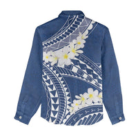 Polynesian Vintage Floral Women Casual Shirt Navy Blue Motifs - Polynesian Pride