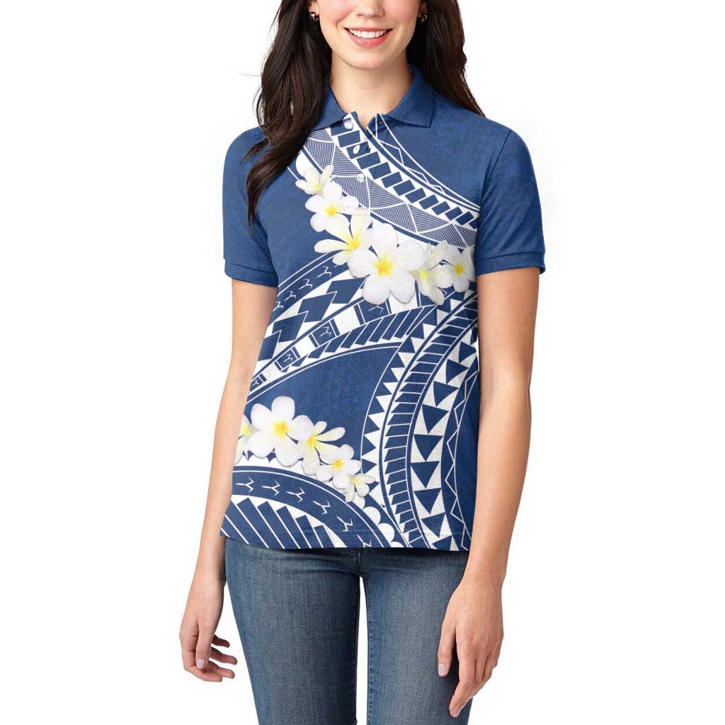 Polynesian Vintage Floral Women Polo Shirt Navy Blue Motifs - Polynesian Pride