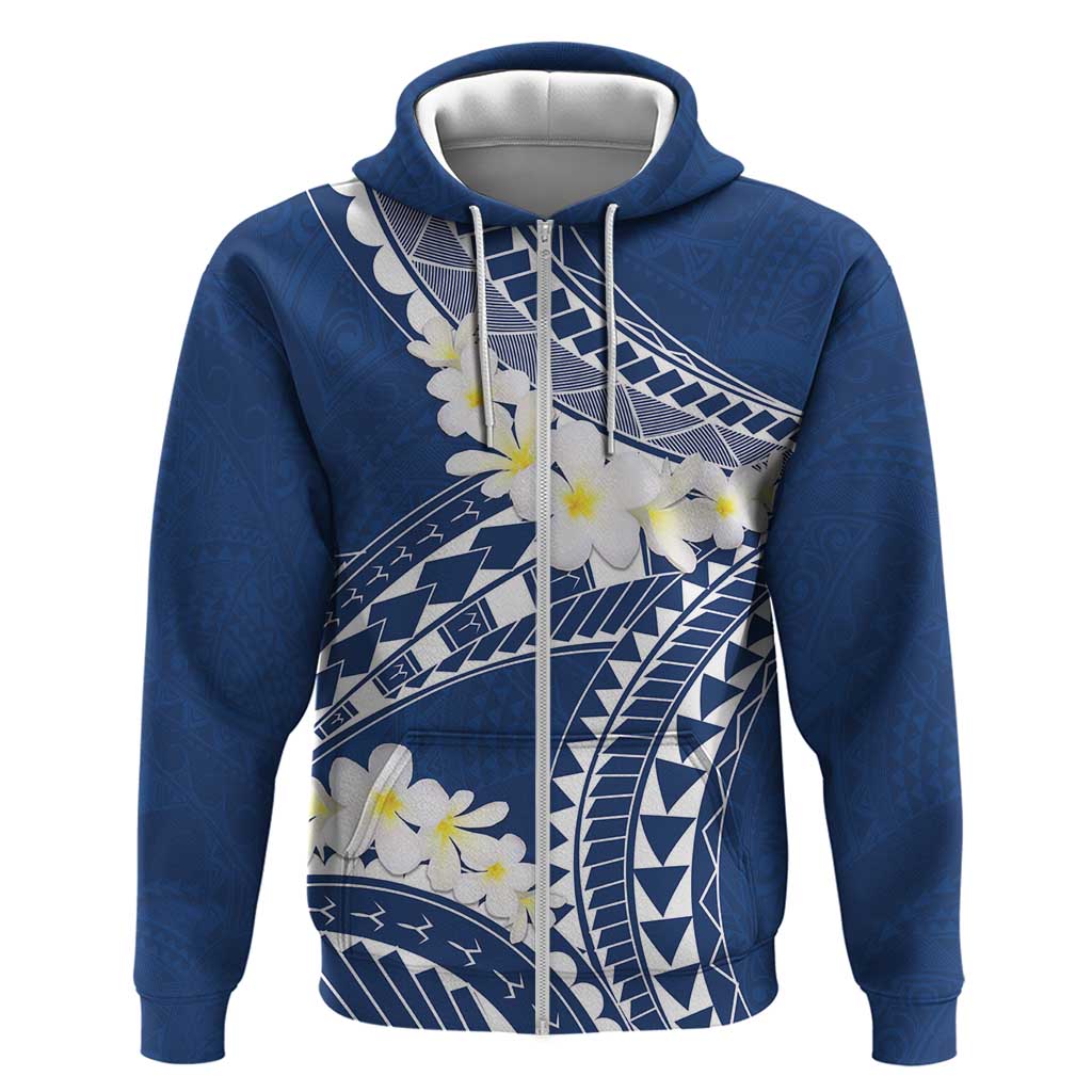 Polynesian Vintage Floral Zip Hoodie Navy Blue Motifs - Polynesian Pride