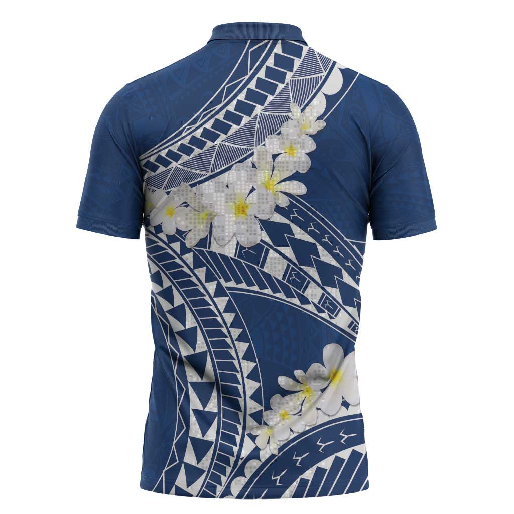 Polynesian Vintage Floral Zipper Polo Shirt Navy Blue Motifs - Polynesian Pride