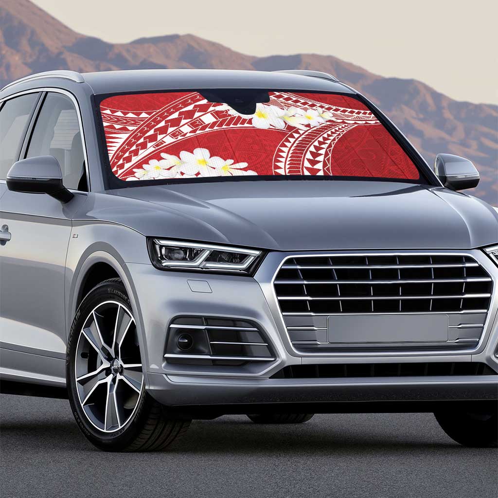 Polynesian Vintage Floral Auto Sun Shade Scarlet Motifs - Polynesian Pride