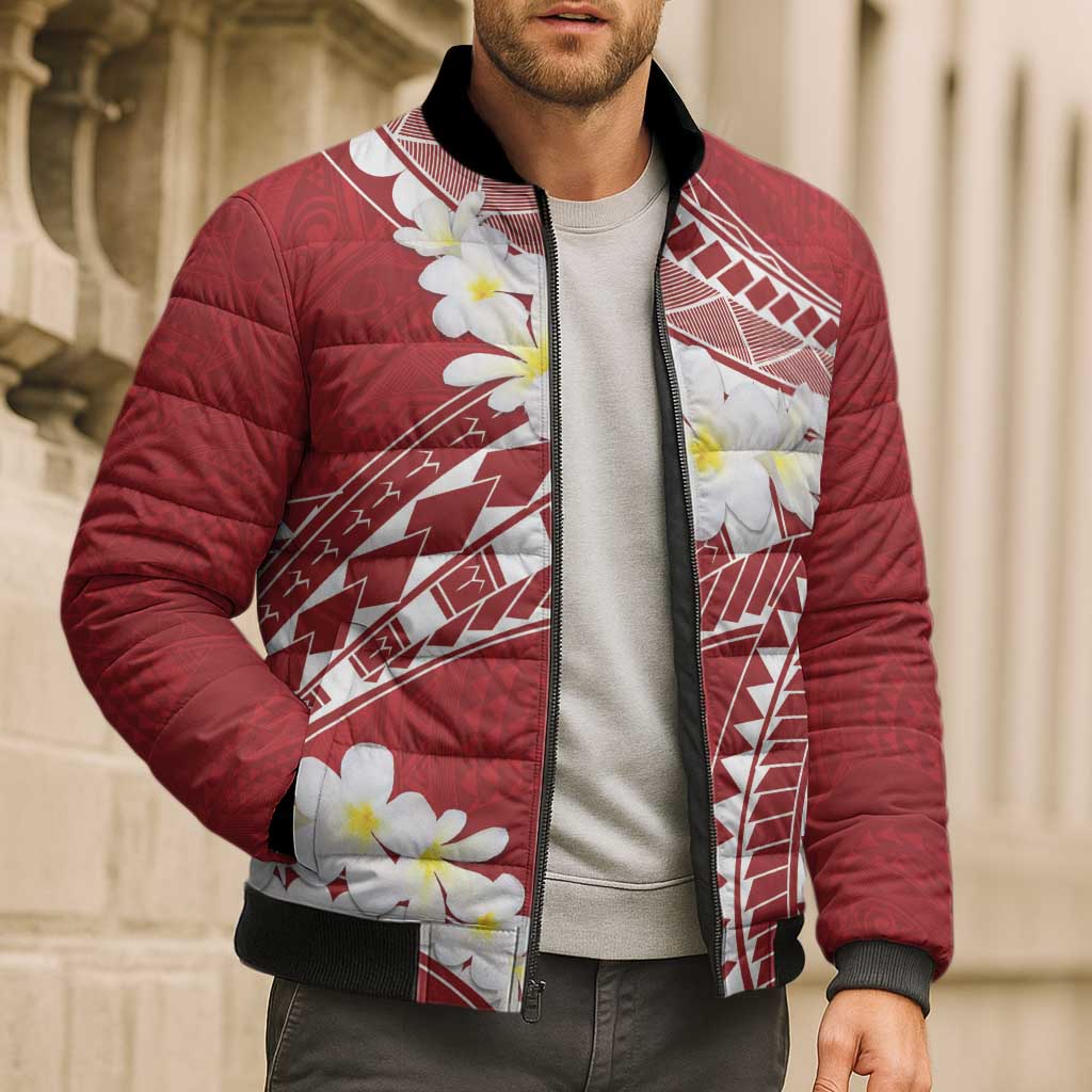 Polynesian Vintage Floral Bomber Puffer Jacket Scarlet Motifs - Polynesian Pride