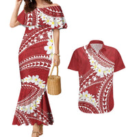 Polynesian Vintage Floral Couples Matching Mermaid Dress and Hawaiian Shirt Scarlet Motifs - Polynesian Pride