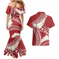 Polynesian Vintage Floral Couples Matching Mermaid Dress and Hawaiian Shirt Scarlet Motifs - Polynesian Pride